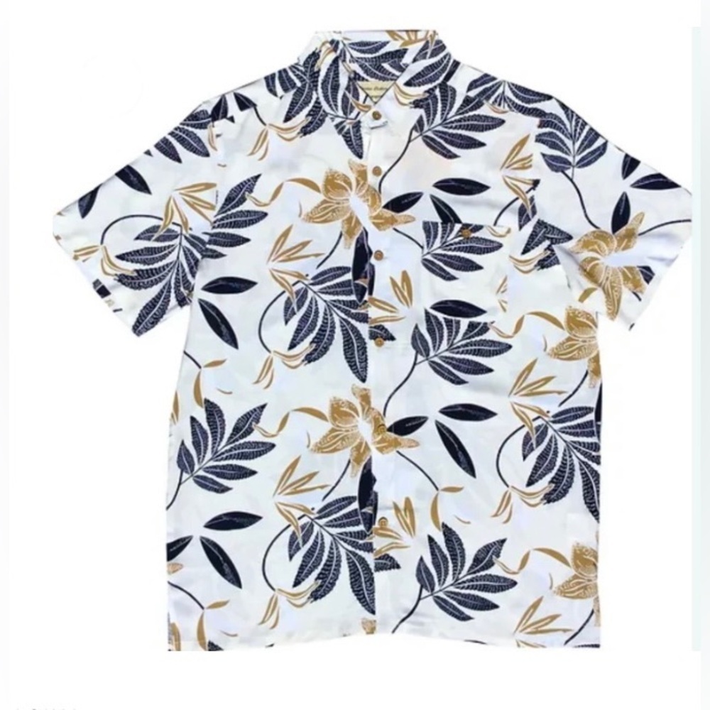 Molokai / Lanikai Vintage 100% Rayon Shirt -White and Navy palms Hawaiian shirt